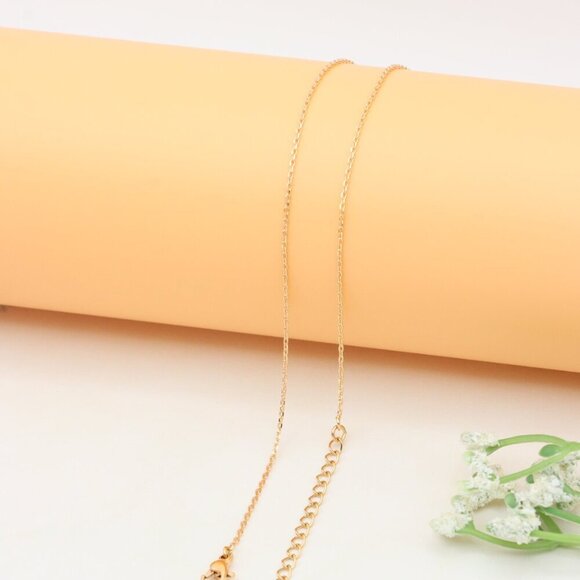 Elegant Rose Gold Necklace with Black Stone and Bow Design, XPNL0406 - Picture 9 of 12